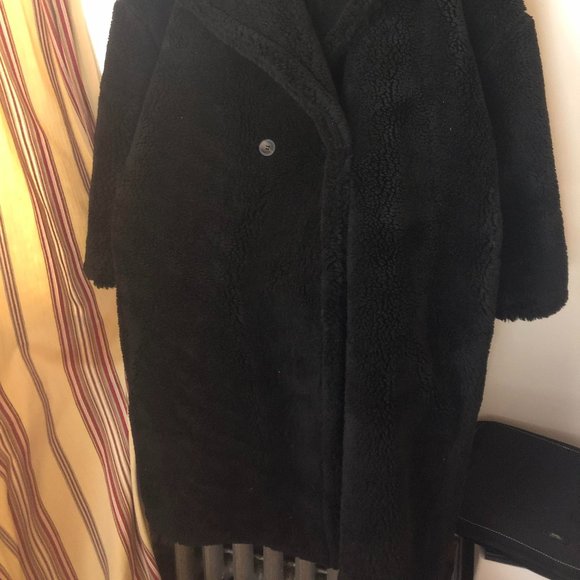 NWOT TOPSHOP LONG FAUX FUR SHERPA COAT -BLACK - Picture 5 of 6